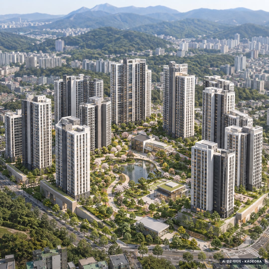 부민2 재개발 조감도 AI 상상도(주간 항공) — 부산 서구 조합설립 1,042세대