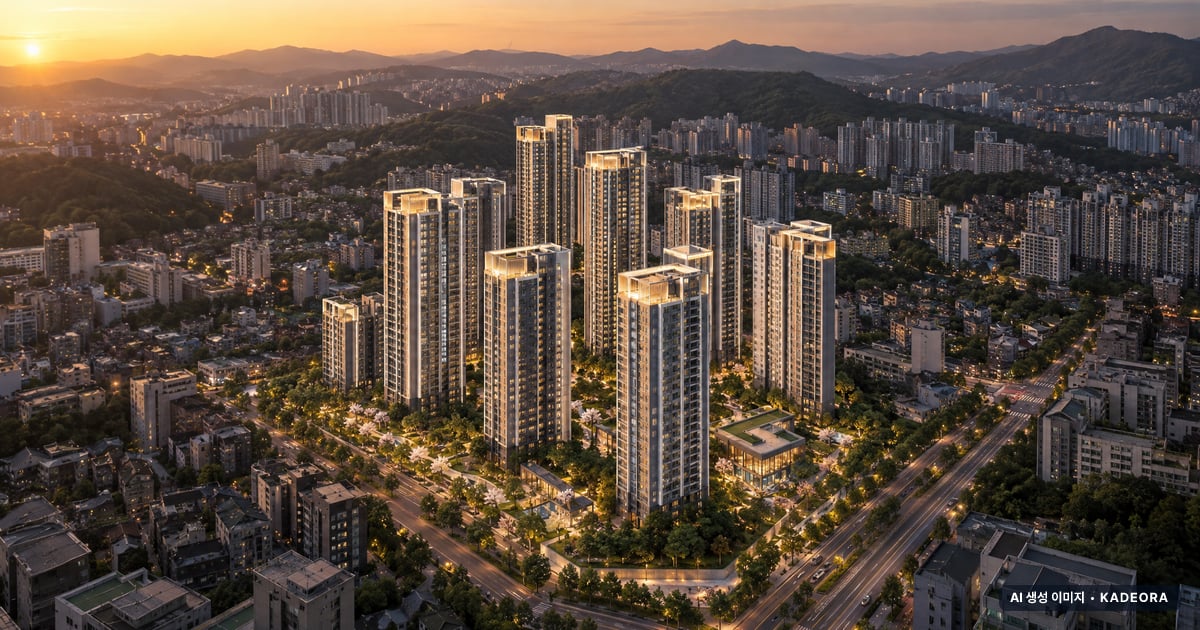 부민2 재개발 총 1,042세대 기준 AI 상상도 — 실제와 다를 수 있음 부민2 재개발 총 1,042세대 기준 AI 상상도(노을 항공) — 실제와 다를 수 있음