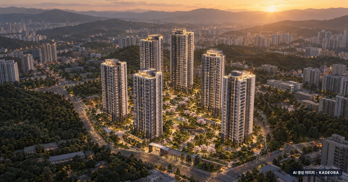 향남역 그로브 스위첸 7개동·최고 29층·총 933세대 기준 AI 상상도 — 실제와 다를 수 있음 향남역 그로브 스위첸 7개동·최고 29층·총 933세대 기준 AI 상상도(노을 항공) — 실제와 다를 수 있음
