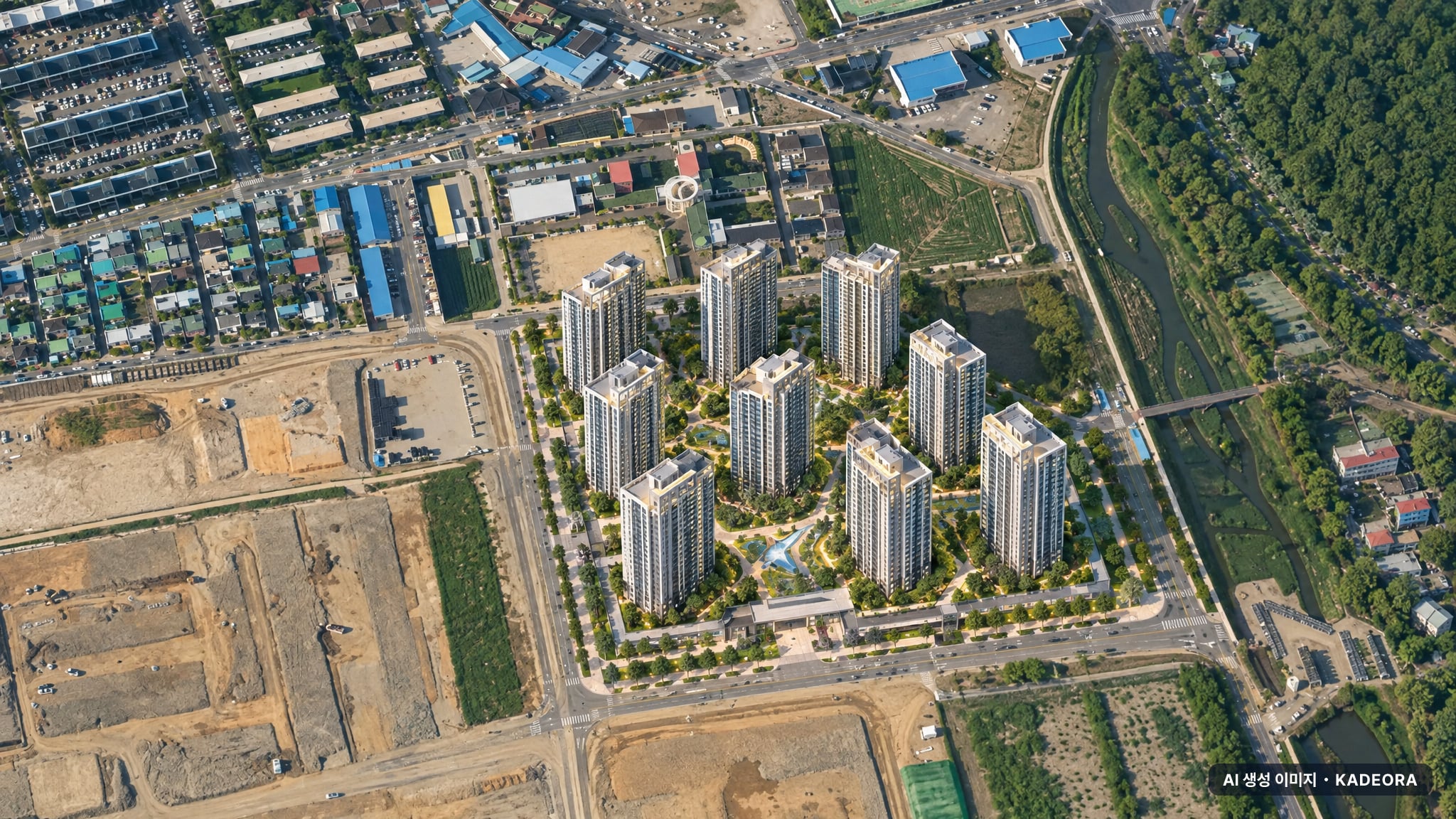 순천그랜드파크자이 단지 전경 AI 상상도(주간 항공) — 전남 순천시 착공 997세대