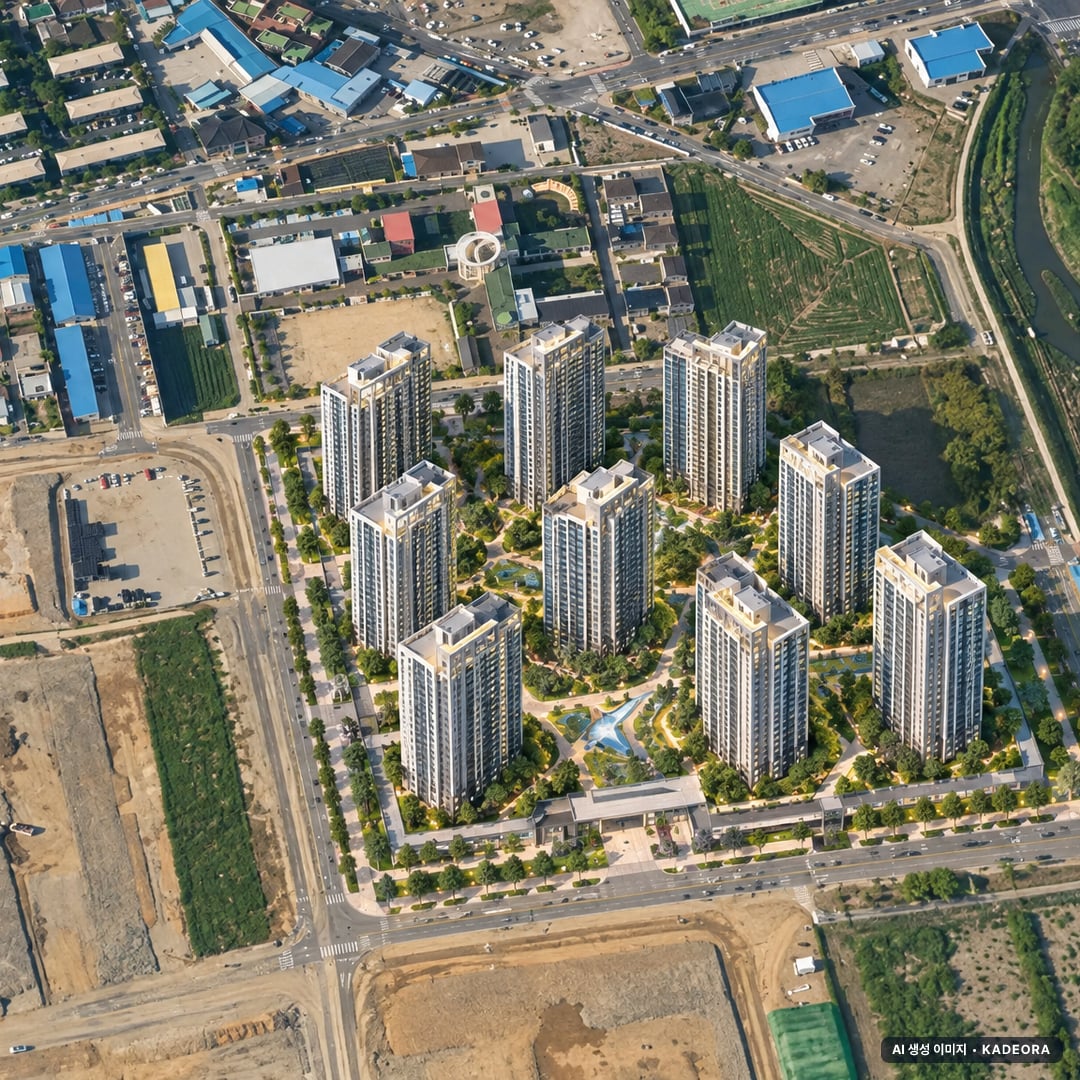 순천그랜드파크자이 단지 전경 AI 상상도(주간 항공) — 전남 순천시 착공 997세대