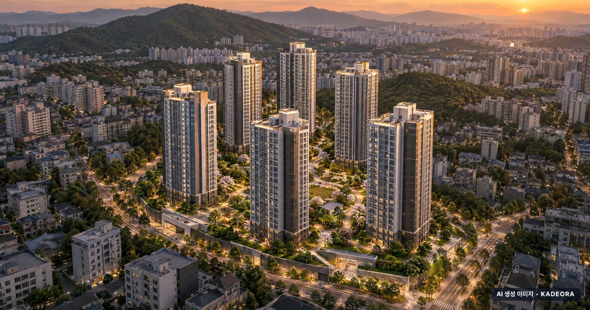 부산 사하구 괴정3 재건축 7개동·총 757세대 기준 AI 상상도(노을 항공) — 실제와 다를 수 있음