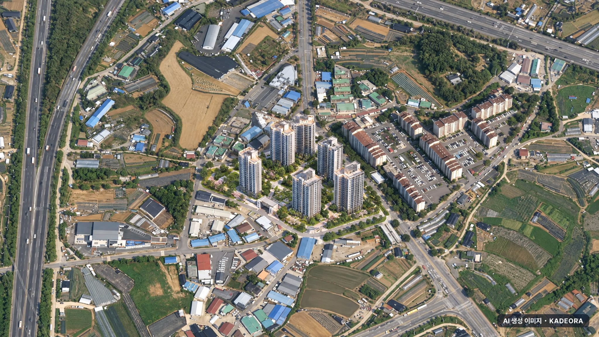시흥시 거모3 조감도 AI 상상도(주간 항공) — 경기 시흥시 조합설립 607세대