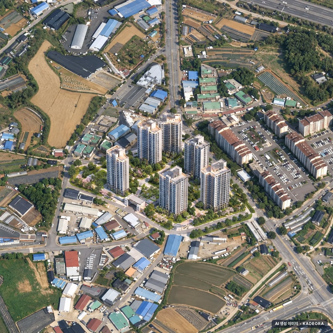 시흥시 거모3 조감도 AI 상상도(주간 항공) — 경기 시흥시 조합설립 607세대