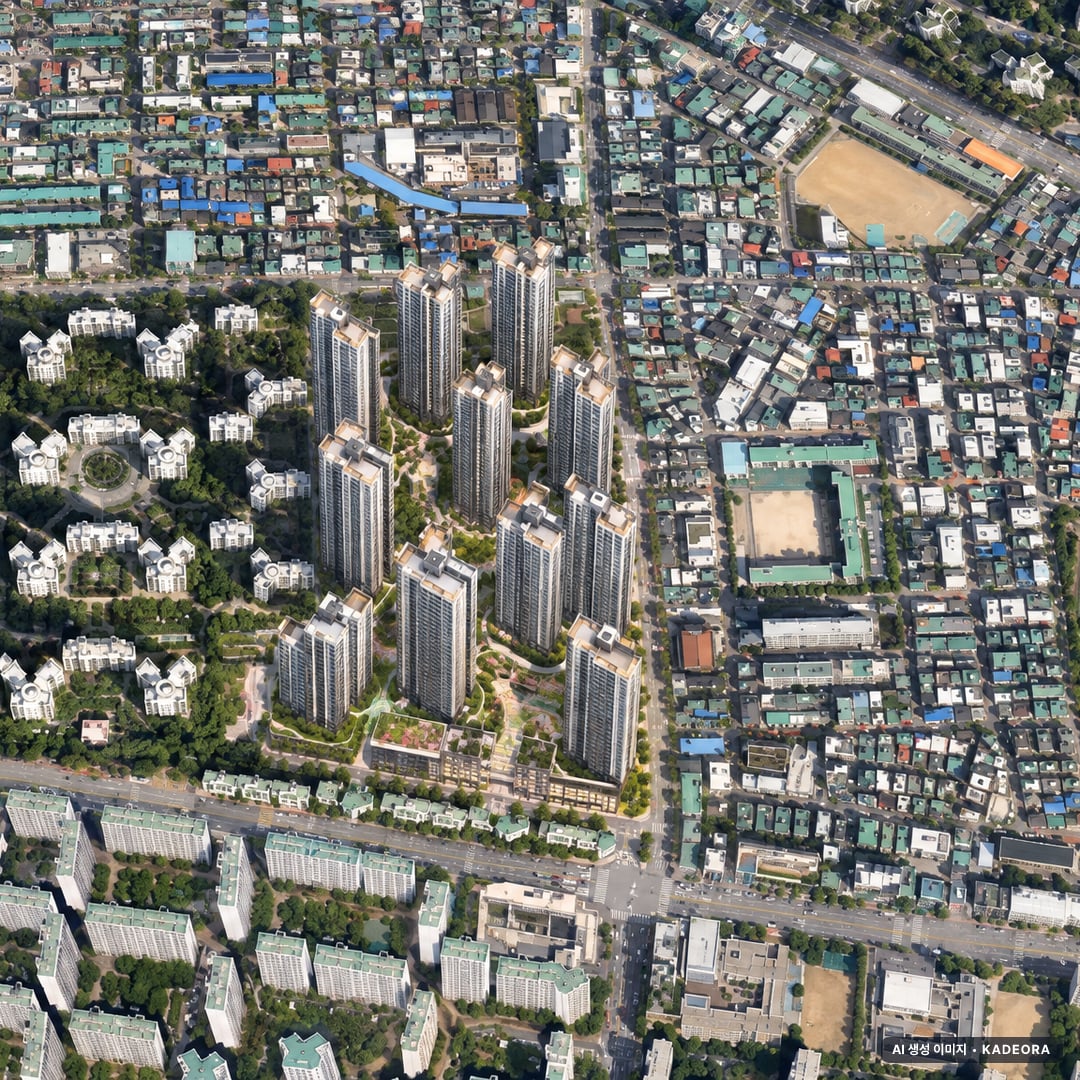 인천 구월동 재개발 조감도 AI 상상도(주간 항공) — 인천 남동구 사업시행인가 2,600세대