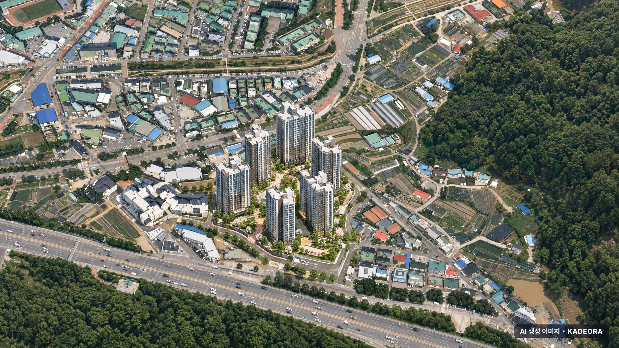안산시 인정프린스아파트 조감도 AI 상상도(주간 항공) — 경기 안산시 착공 692세대