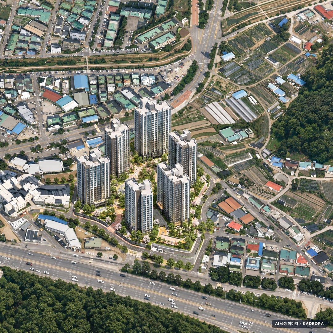 안산시 인정프린스아파트 조감도 AI 상상도(주간 항공) — 경기 안산시 착공 692세대