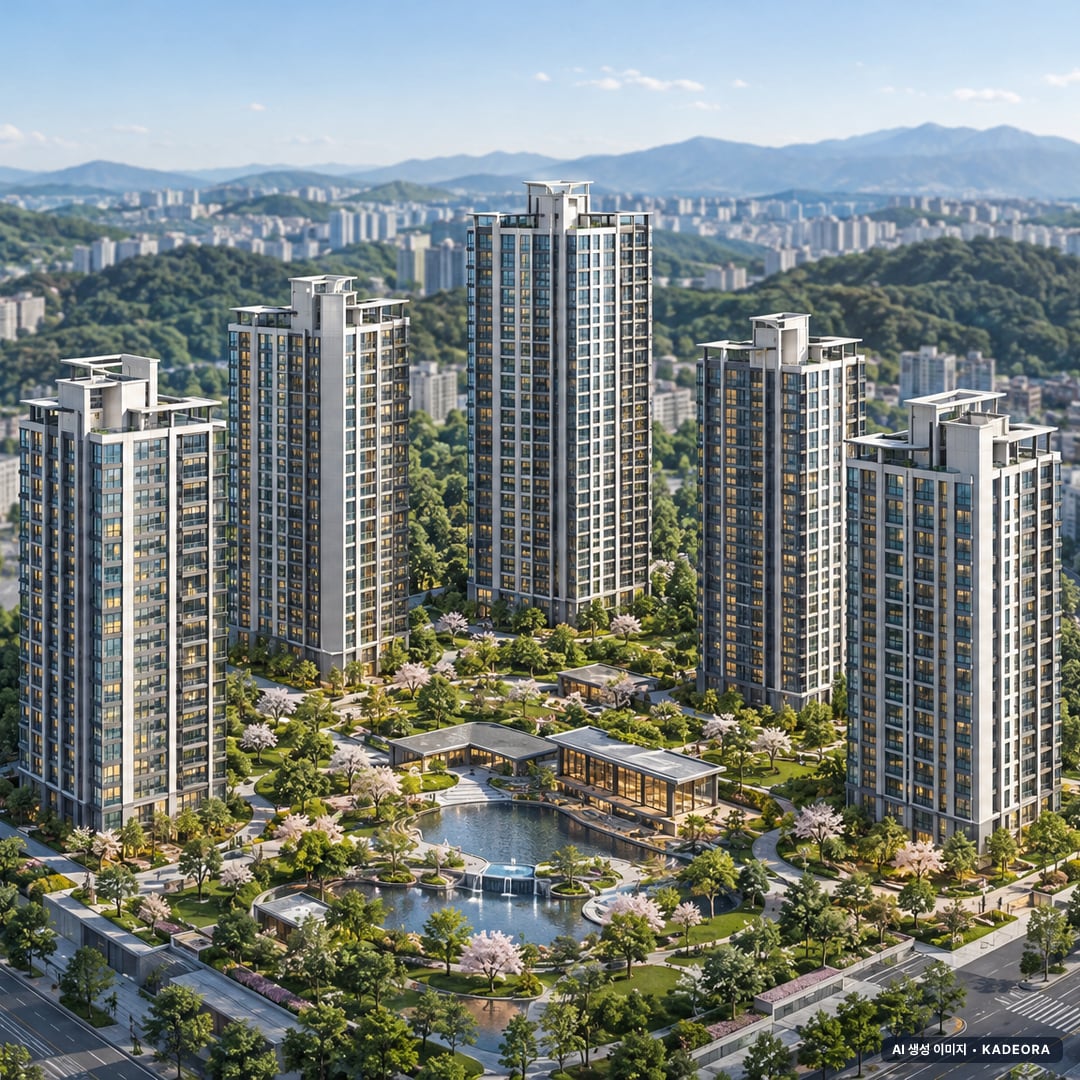 회천중앙역 파라곤 단지 전경 AI 상상도(주간 항공) — 경기 양주시 착공 845세대