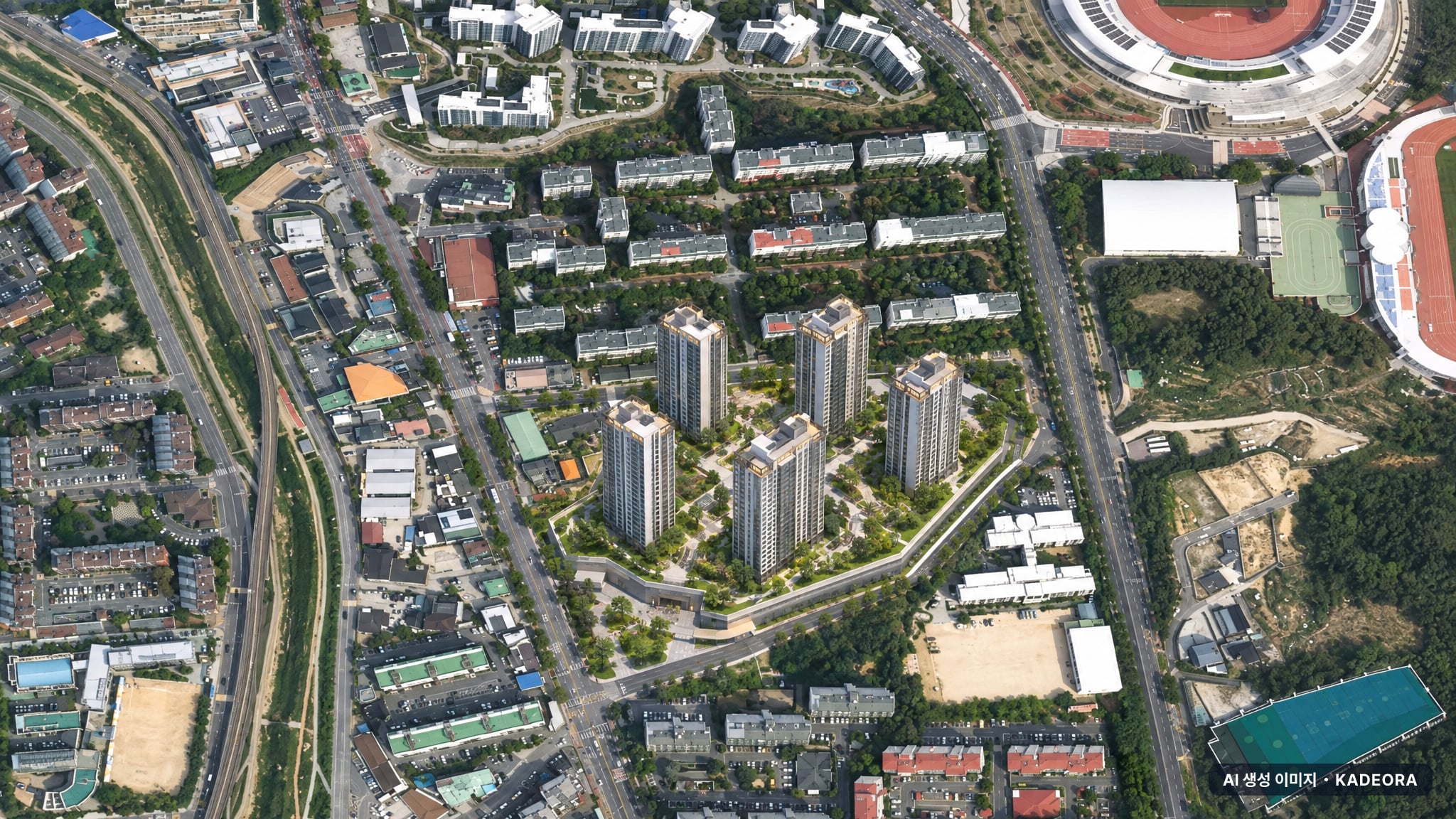 김해 구산 롯데캐슬 시그니처 단지 전경 AI 상상도(주간 항공) — 경남 김해시 착공 714세대