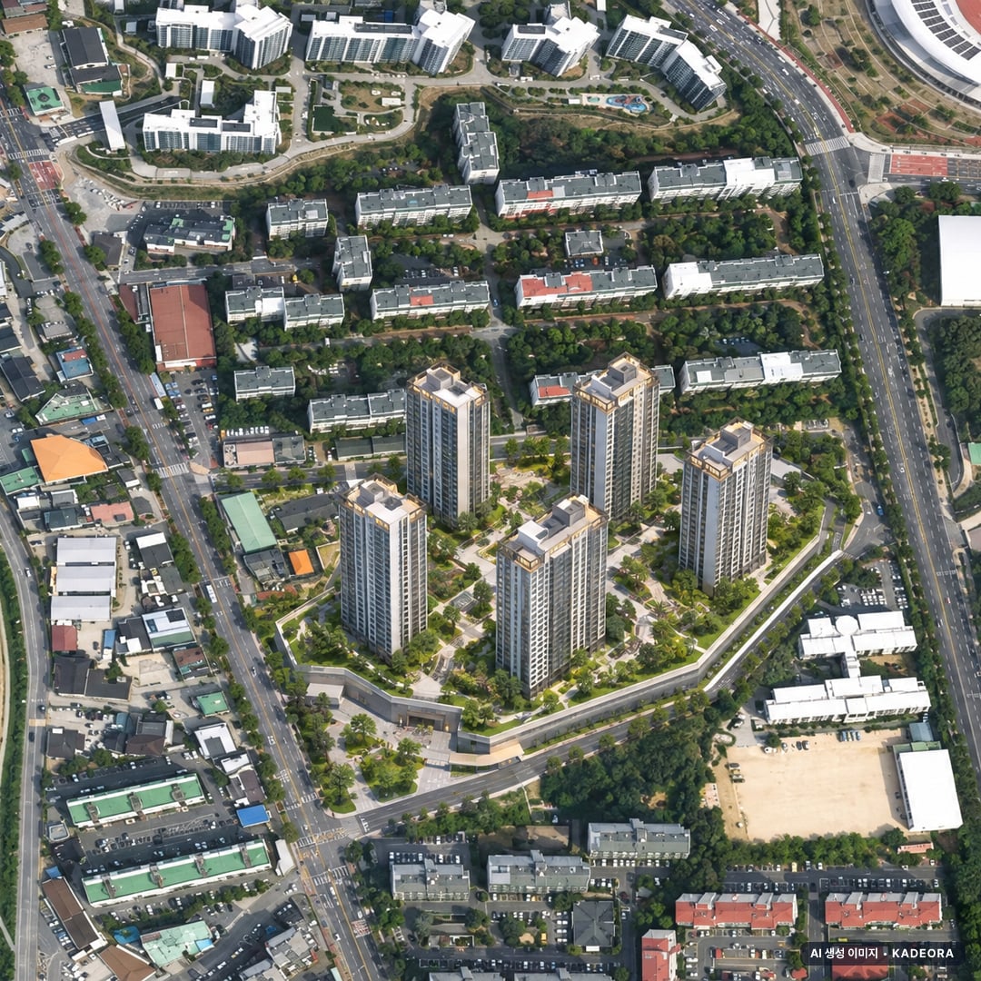 김해 구산 롯데캐슬 시그니처 단지 전경 AI 상상도(주간 항공) — 경남 김해시 착공 714세대