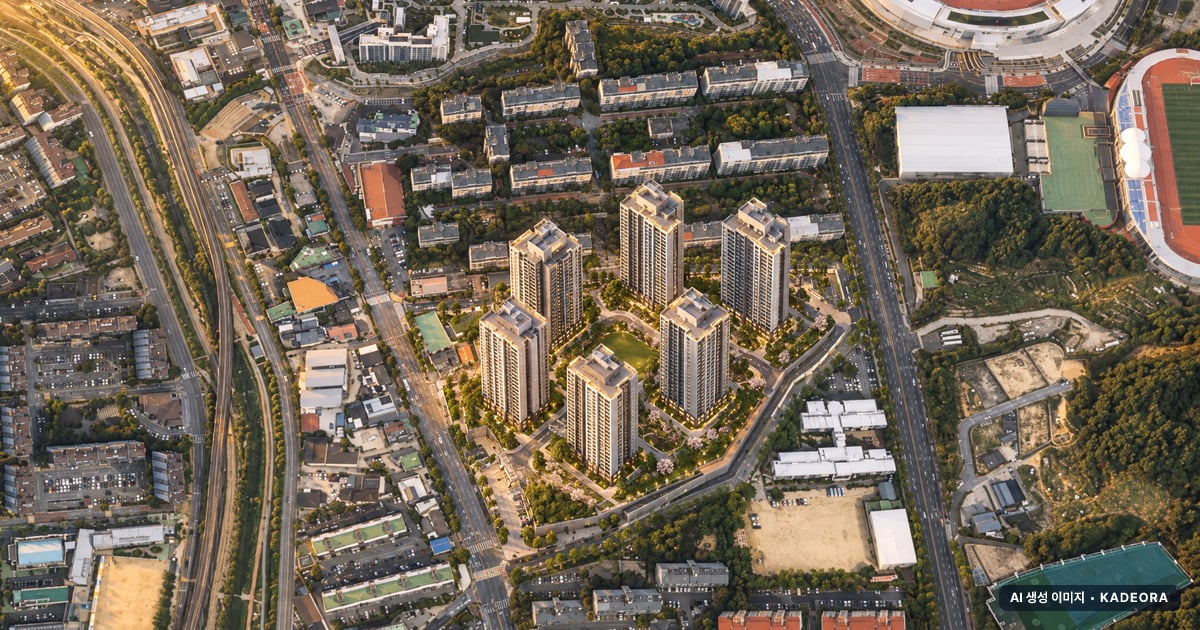 김해 구산 롯데캐슬 시그니처 단지 전경 AI 상상도(노을 항공) — 경남 김해시 착공 714세대