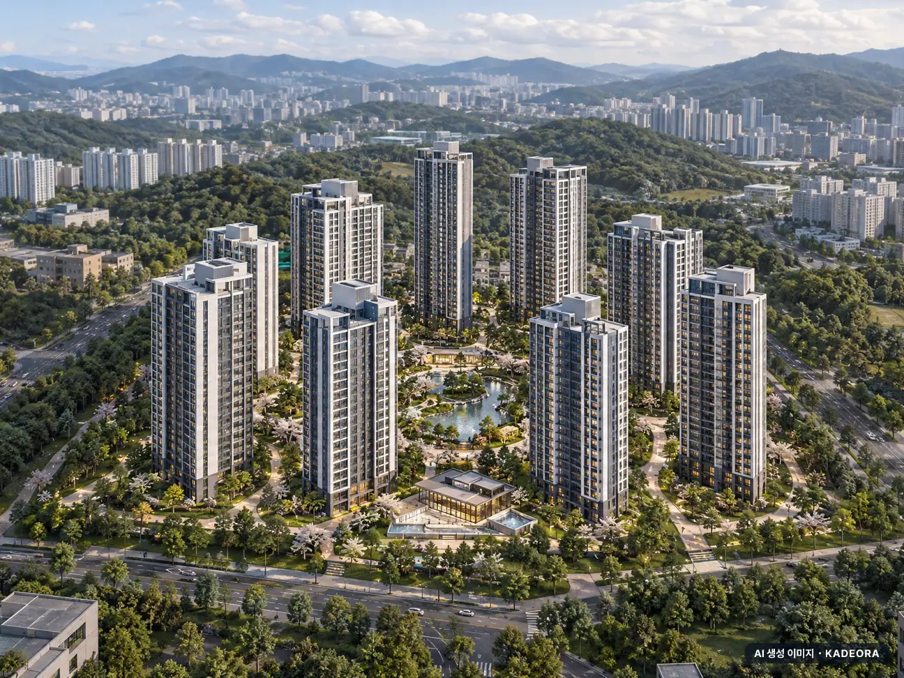 시티오씨엘 7단지 9개동·최고 47층·총 1,453세대 기준 AI 상상도(주간 항공) — 실제와 다를 수 있음