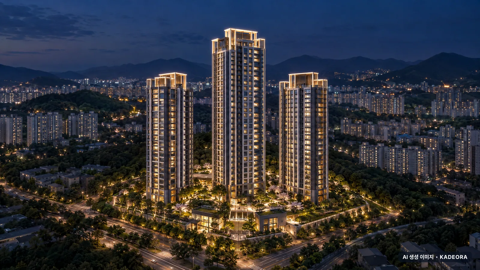 베뉴브 해운대 단지 전경 AI 상상도 — 해운대구 우동 629세대