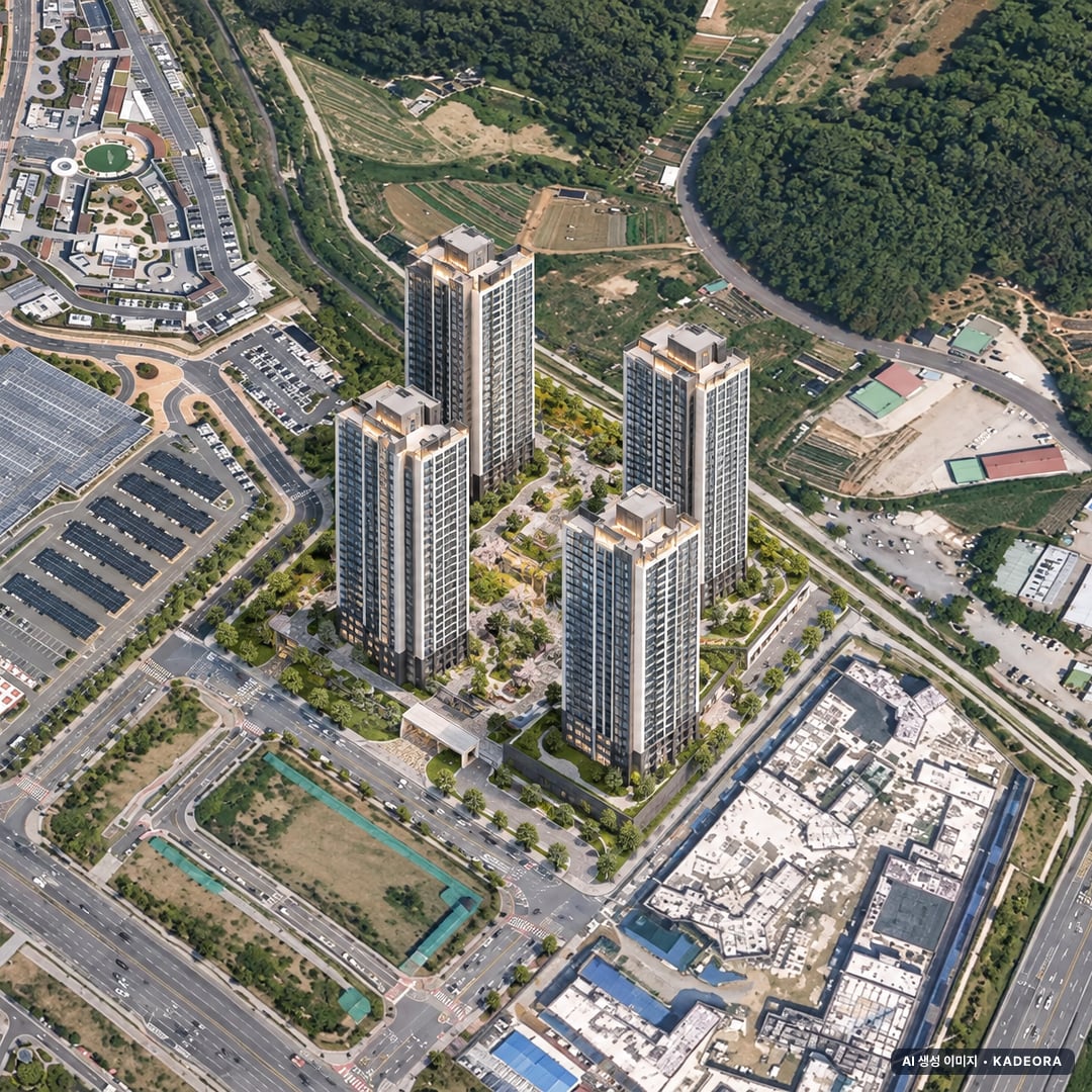 부산 장안지구 우미 린 프리미어 단지 전경 AI 상상도(주간 항공) — 부산 기장군 착공 419세대