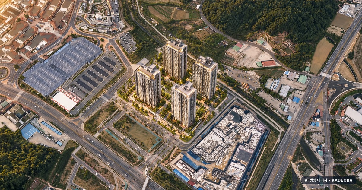 부산 장안지구 우미 린 프리미어 4개동·최고 25층·총 419세대 기준 AI 상상도(노을 항공) — 실제와 다를 수 있음