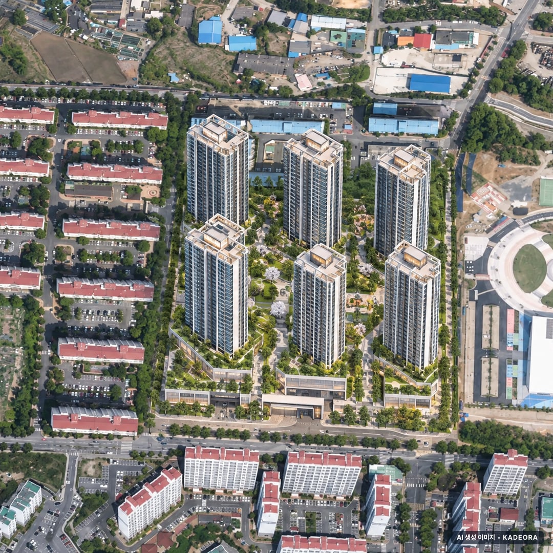 양산자이 파크팰리체 단지 전경 AI 상상도(주간 항공) — 경남 양산시 착공 842세대