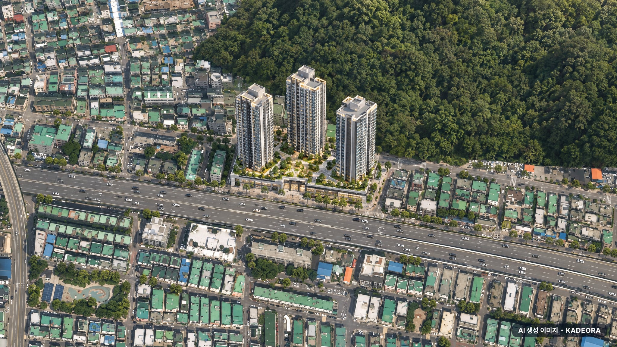 오정 해모로 스마트시티 단지 전경 AI 상상도(주간 항공) — 경기 부천시 착공 47세대
