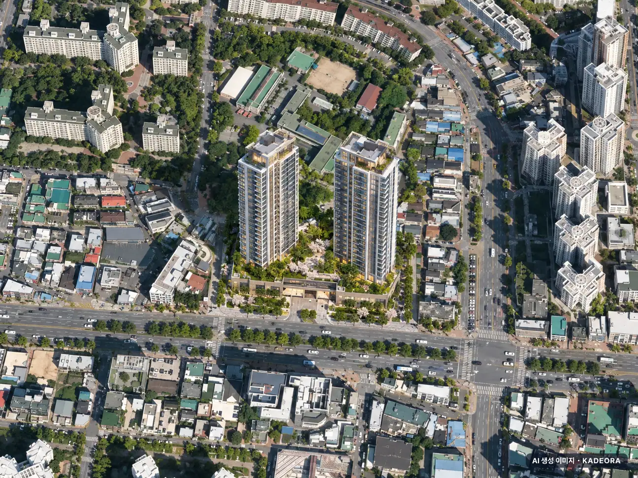 범어역 파크드림 디아르 2개동·이번 47세대 공급 기준 AI 상상도 — 실제와 다를 수 있음 범어역 파크드림 디아르 2개동·이번 47세대 공급 기준 AI 상상도(주간 항공) — 실제와 다를 수 있음