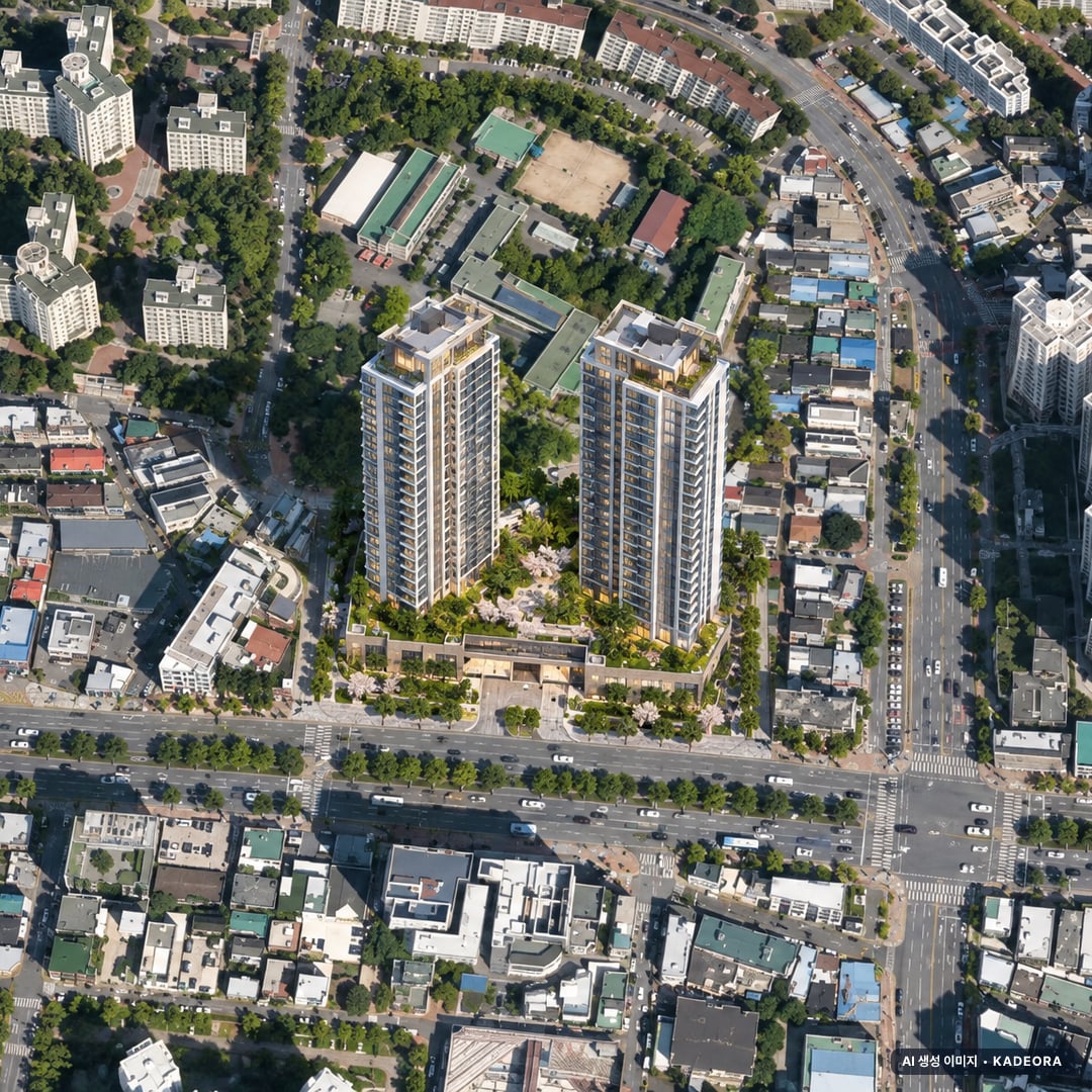 범어역 파크드림 디아르 단지 전경 AI 상상도(주간 항공) — 대구 수성구 착공 47세대