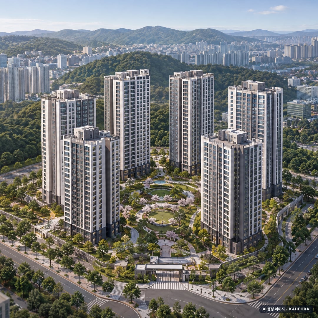 삼천 하늘채 라비엘 6개동·최고 25층·총 602세대(이번 116세대 공급) 기준 AI 상상도(주간 항공) — 실제와 다를 수 있음