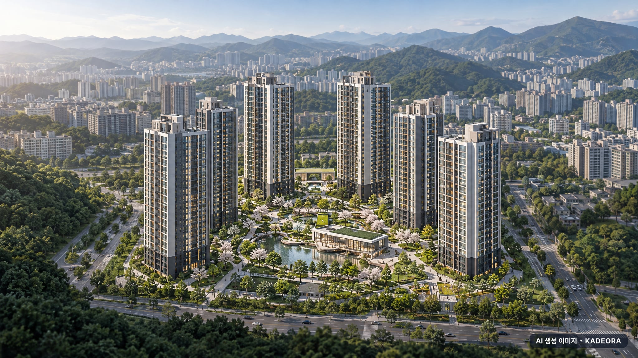 부산장안지구 디에트르 디 오션(B3BL) 본청약 주간 항공 상상도 · AI 생성 이미지로 실제와 다를 수 있음 부산장안지구 디에트르 디 오션(B3BL) 본청약 단지 전경 AI 상상도(주간 항공) — 부산 기장군 착공 489세대