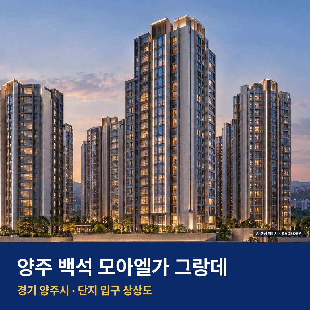 양주 백석 모아엘가 그랑데 재개발 양주 백석 모아엘가 그랑데 단지 전경 AI 상상도 — 양주시 백석읍 929세대 — AI 생성 상상도 · 실제와 다를 수 있음