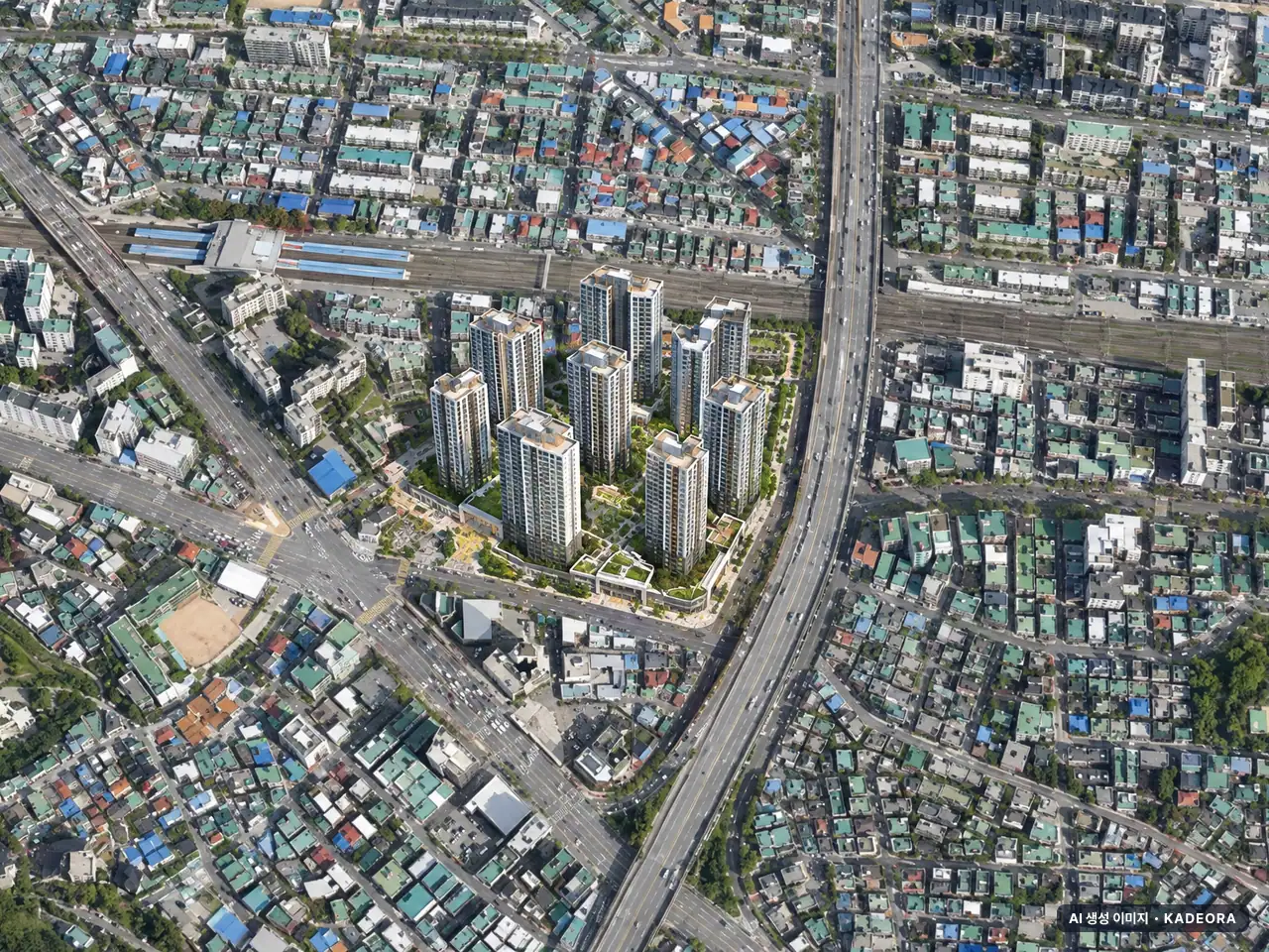 인천 도화동 정비사업 총 1,800세대 기준 AI 상상도 — 실제와 다를 수 있음 인천 도화동 정비사업 총 1,800세대 기준 AI 상상도(주간 항공) — 실제와 다를 수 있음
