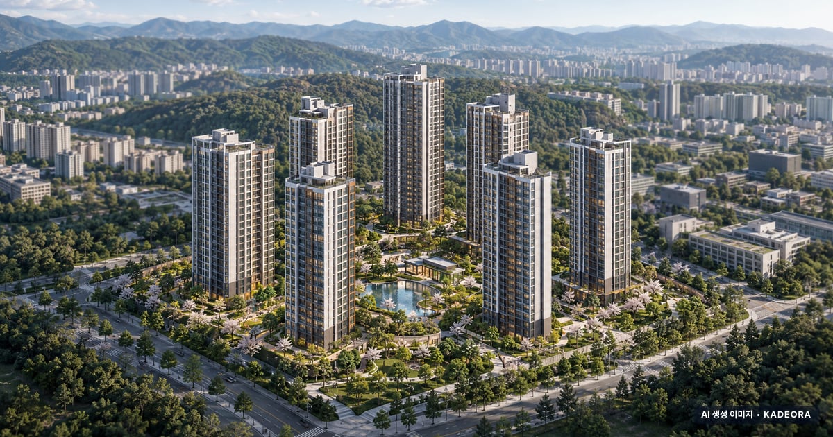 의왕 월암지구 대방 디에트르 레이크파크 조감도 AI 상상도(주간 항공) — 경기 의왕시 착공 702세대