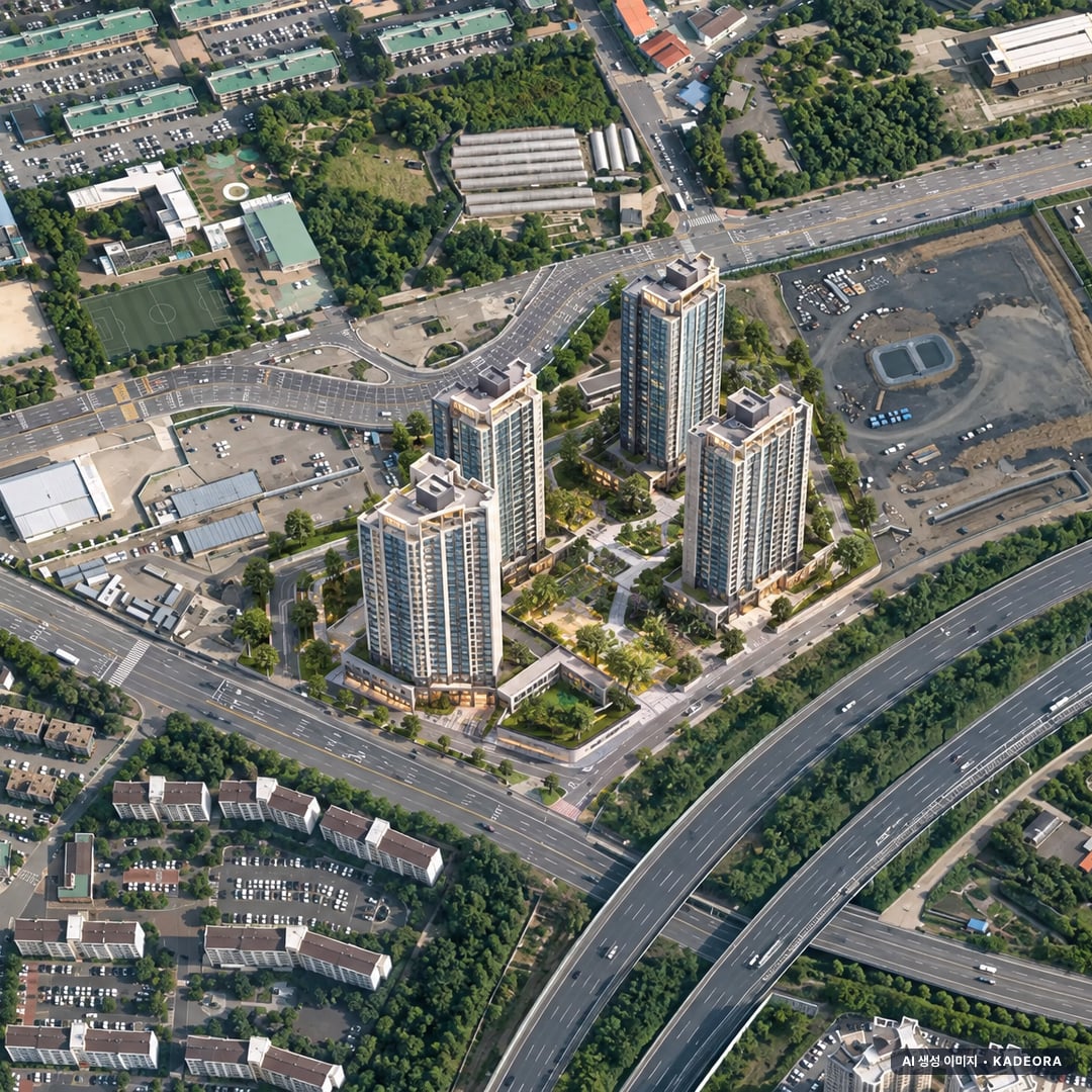 아너스 웰가 진주 단지 전경 AI 상상도(주간 항공) — 경남 진주시 착공 840세대