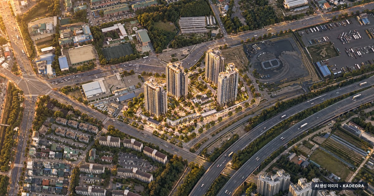 아너스 웰가 진주 4개동·최고 39층·총 840세대 기준 AI 상상도(노을 항공) — 실제와 다를 수 있음