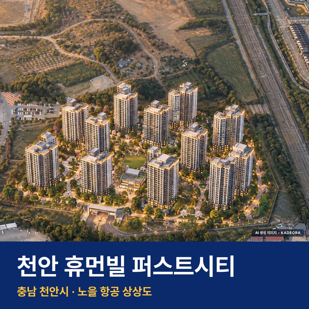 상상도 · AI 생성 이미지로 실제와 다를 수 있음 천안 휴먼빌 퍼스트시티 재개발 천안 휴먼빌 퍼스트시티 단지 전경 AI 상상도 — 천안시 부대동 1,232세대