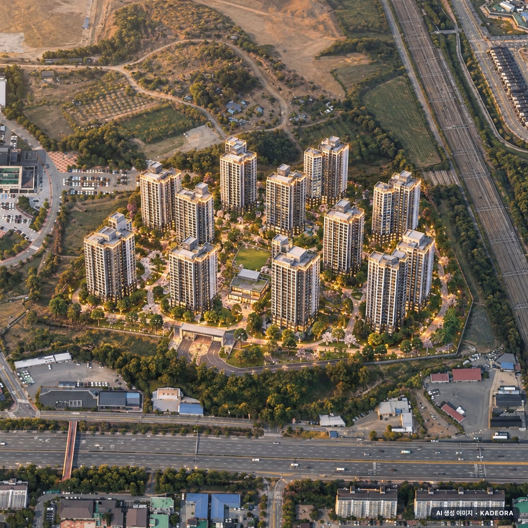 천안 휴먼빌 퍼스트시티 단지 전경 AI 상상도(노을 항공) — 충남 천안시 착공 1,232세대