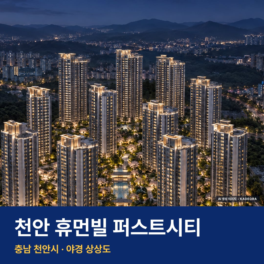 천안 휴먼빌 퍼스트시티 재개발 천안 휴먼빌 퍼스트시티 단지 전경 AI 상상도 — 천안시 부대동 1,232세대 — AI 생성 상상도 · 실제와 다를 수 있음