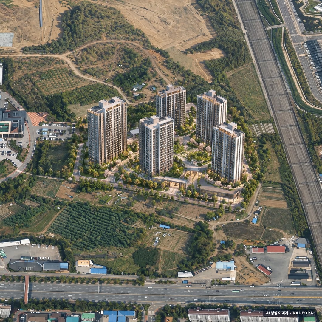 천안 휴먼빌 퍼스트시티(2회차) 단지 전경 AI 상상도(주간 항공) — 충남 천안시 착공 309세대