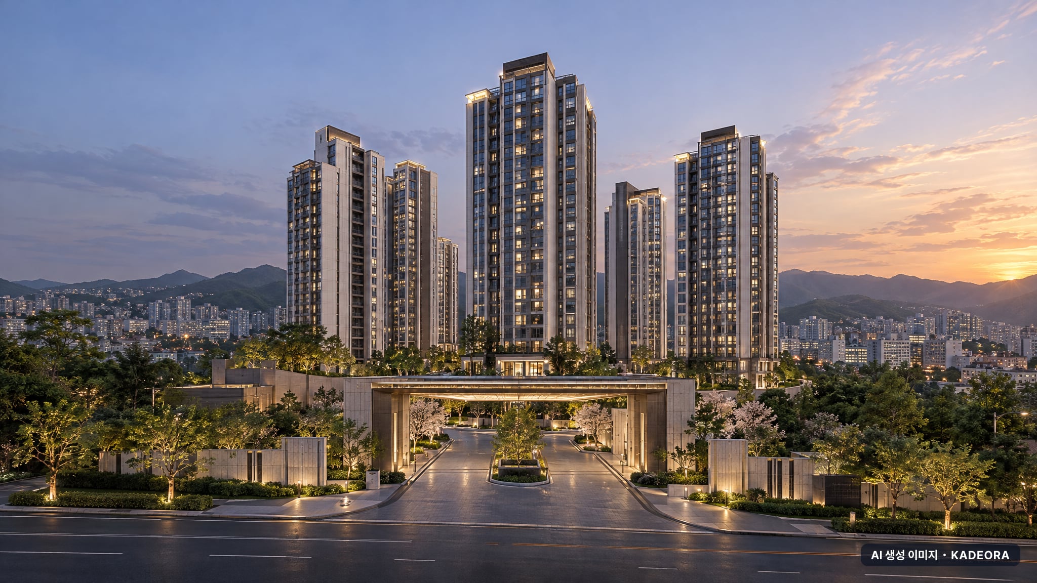 센트레빌 아스테리움 거제 조감도 AI 상상도(단지 입구) — 경남 거제시 착공 1,307세대