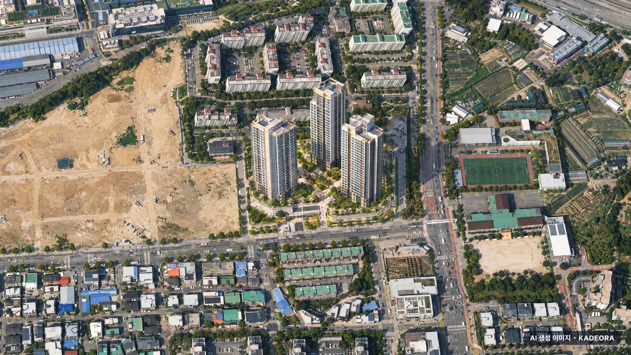 의왕역 한신더휴 단지 전경 AI 상상도(주간 항공) — 경기 의왕시 착공 108세대