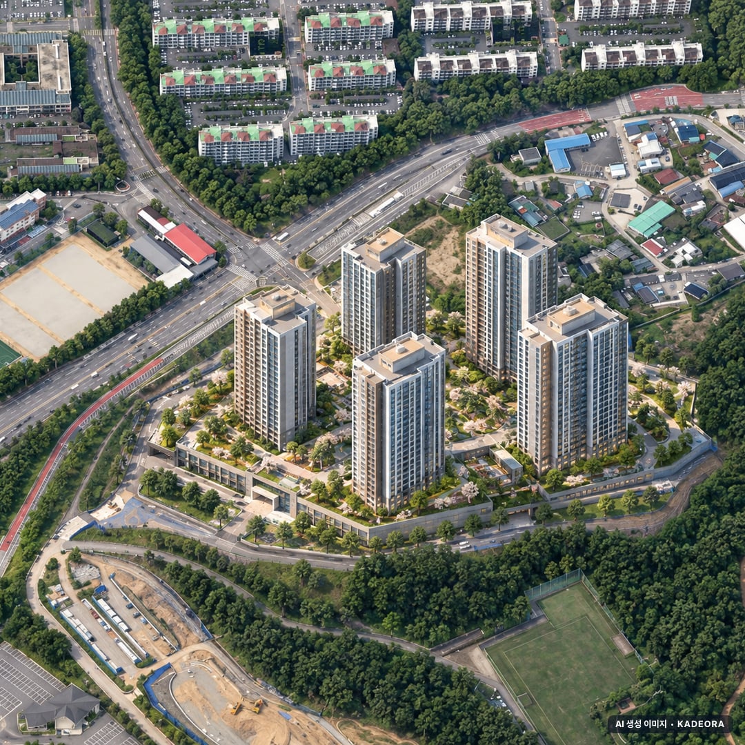 봉산공원 첨단 제일풍경채 단지 전경 AI 상상도(주간 항공) — 광주 광산구 착공 948세대