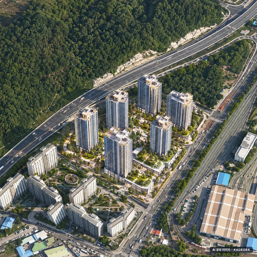 김해 삼계 푸르지오 센트럴파크 단지 전경 AI 상상도(주간 항공) — 경남 김해시 착공 630세대