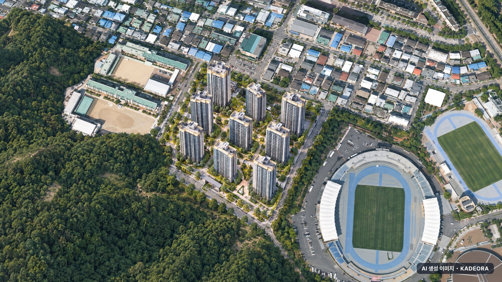 두산위브더제니스 구미 단지 전경 AI 상상도(주간 항공) — 경북 구미시 착공 403세대