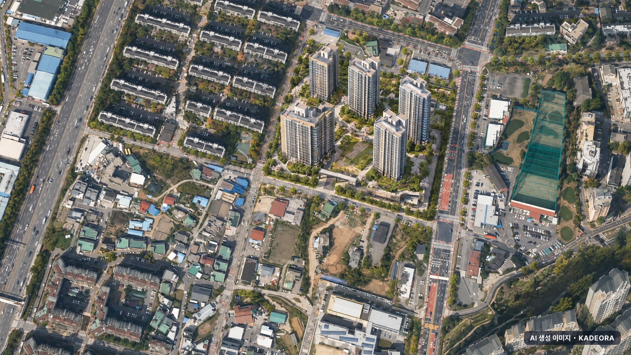백석시그니처자이 2단지 단지 전경 AI 상상도(주간 항공) — 충남 천안시 착공 320세대