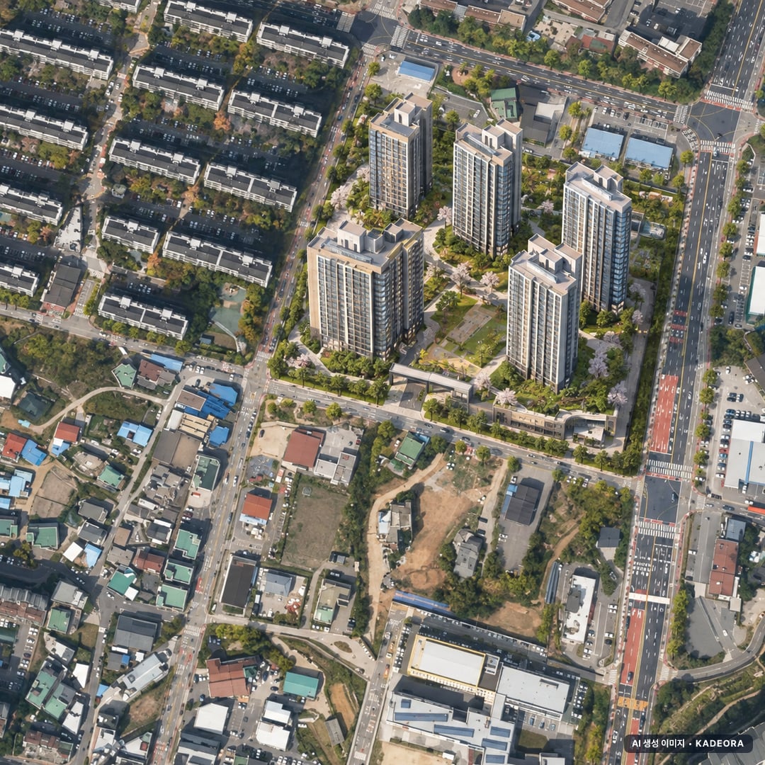 백석시그니처자이 2단지 단지 전경 AI 상상도(주간 항공) — 충남 천안시 착공 320세대