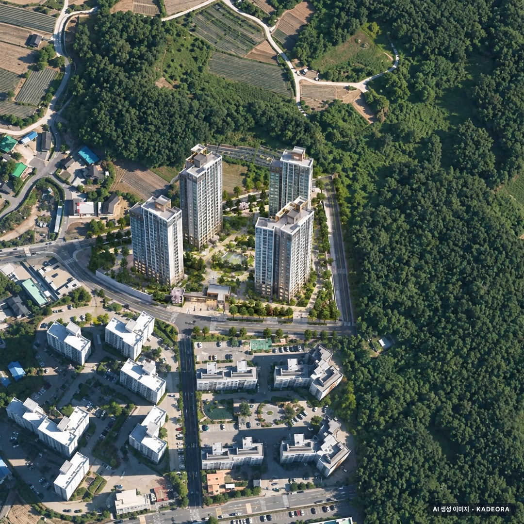파크레스트 해남 단지 전경 AI 상상도(주간 항공) — 전남 해남군 착공 294세대