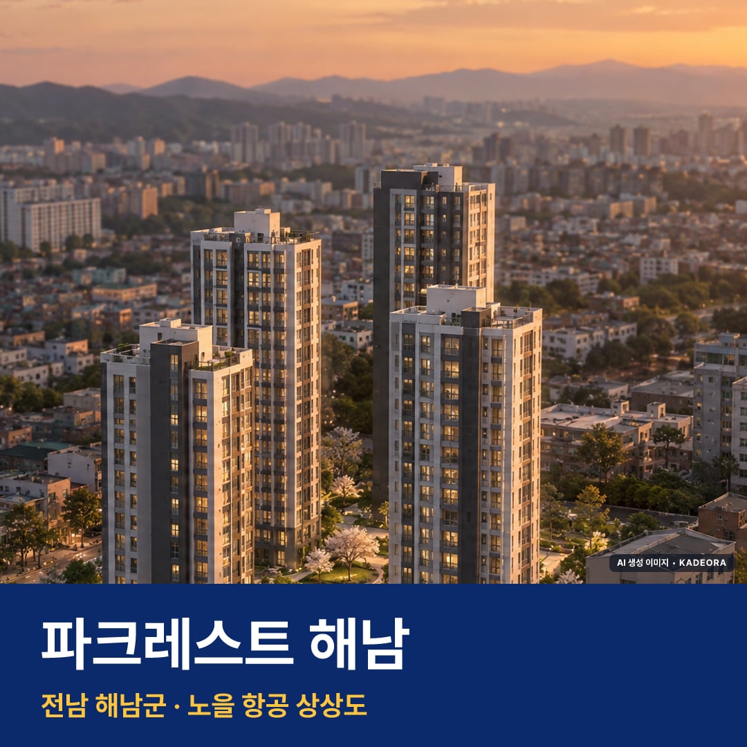파크레스트 해남 재개발 파크레스트 해남 단지 전경 AI 상상도 — 해남군 해남읍 294세대 — AI 생성 상상도 · 실제와 다를 수 있음