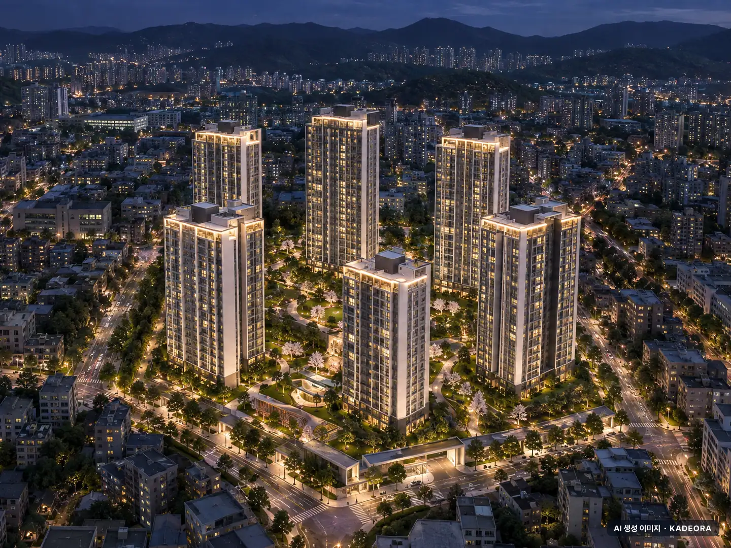 부산 사하구 당리1 재건축 6개동·총 480세대 기준 AI 상상도(야경) — 실제와 다를 수 있음