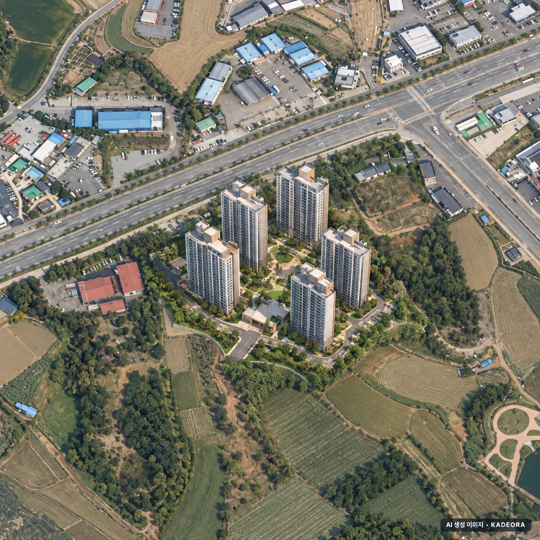 엘리프 성성호수공원 2BL 단지 전경 AI 상상도(주간 항공) — 충남 천안시 착공 560세대