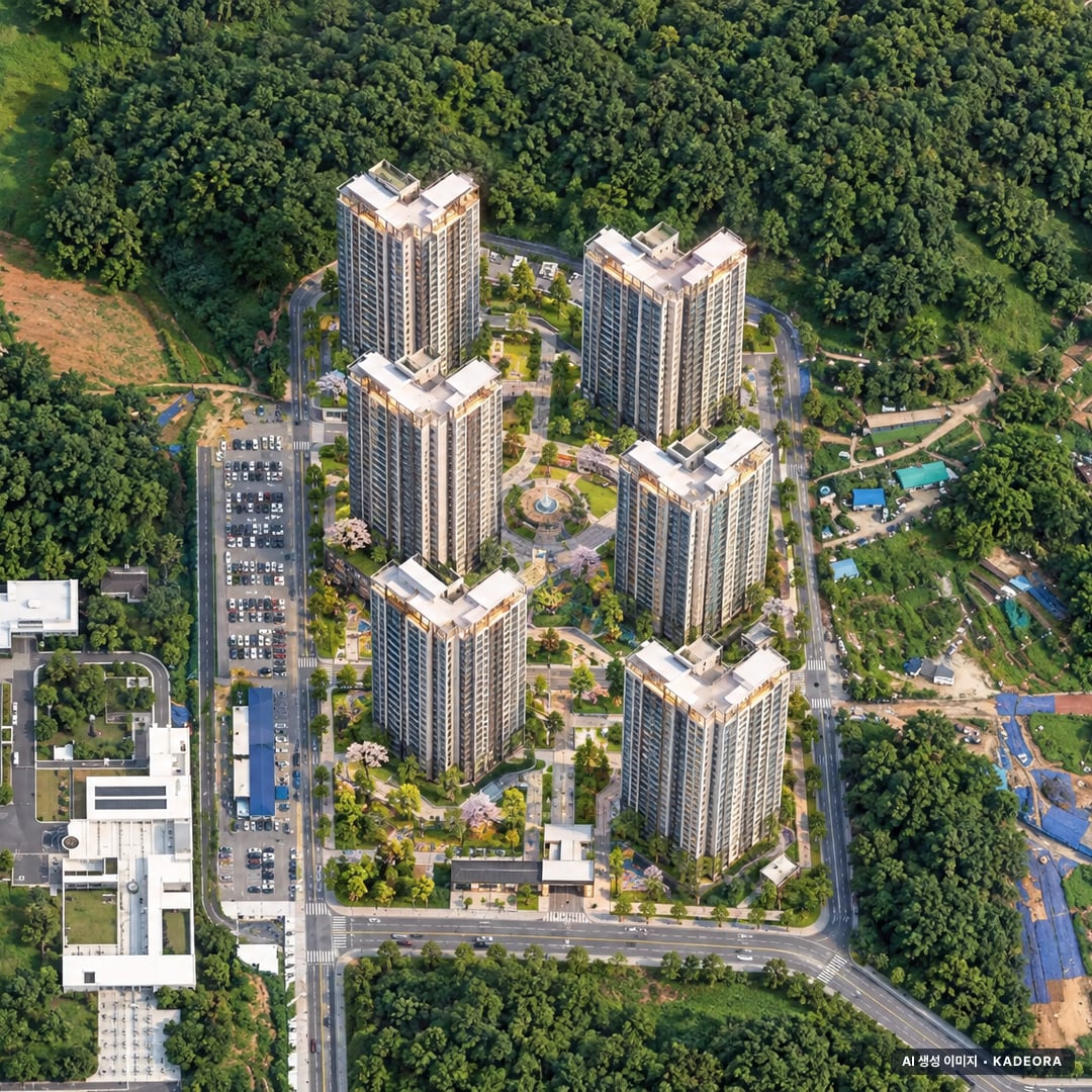힐스테이트 중외공원 3블록 단지 전경 AI 상상도(주간 항공) — 광주 북구 착공 681세대