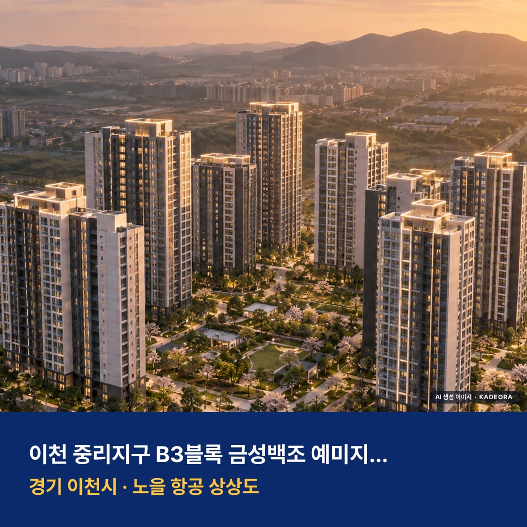 이천 중리지구 B3블록 금성백조 예미지(3차) 단지 전경 AI 상상도 — 이천시 중리동 — AI 생성 상상도 · 실제와 다를 수 있음