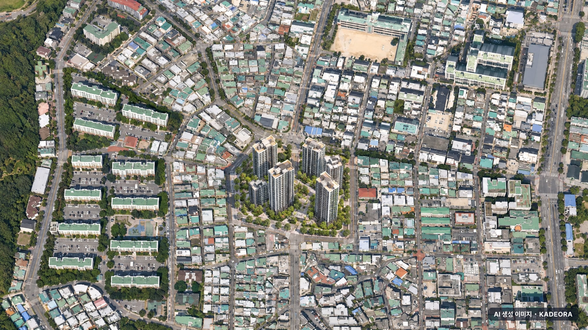 부산 금정구 구서1 재개발 단지 전경 AI 상상도(주간 항공) — 부산 금정구 조합설립 544세대
