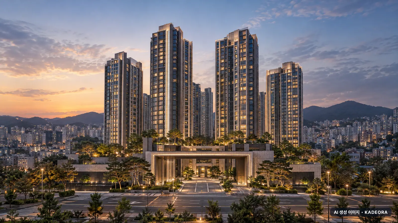 부산 금정구 구서1 재개발 총 544세대 기준 AI 상상도(단지 입구) — 실제와 다를 수 있음