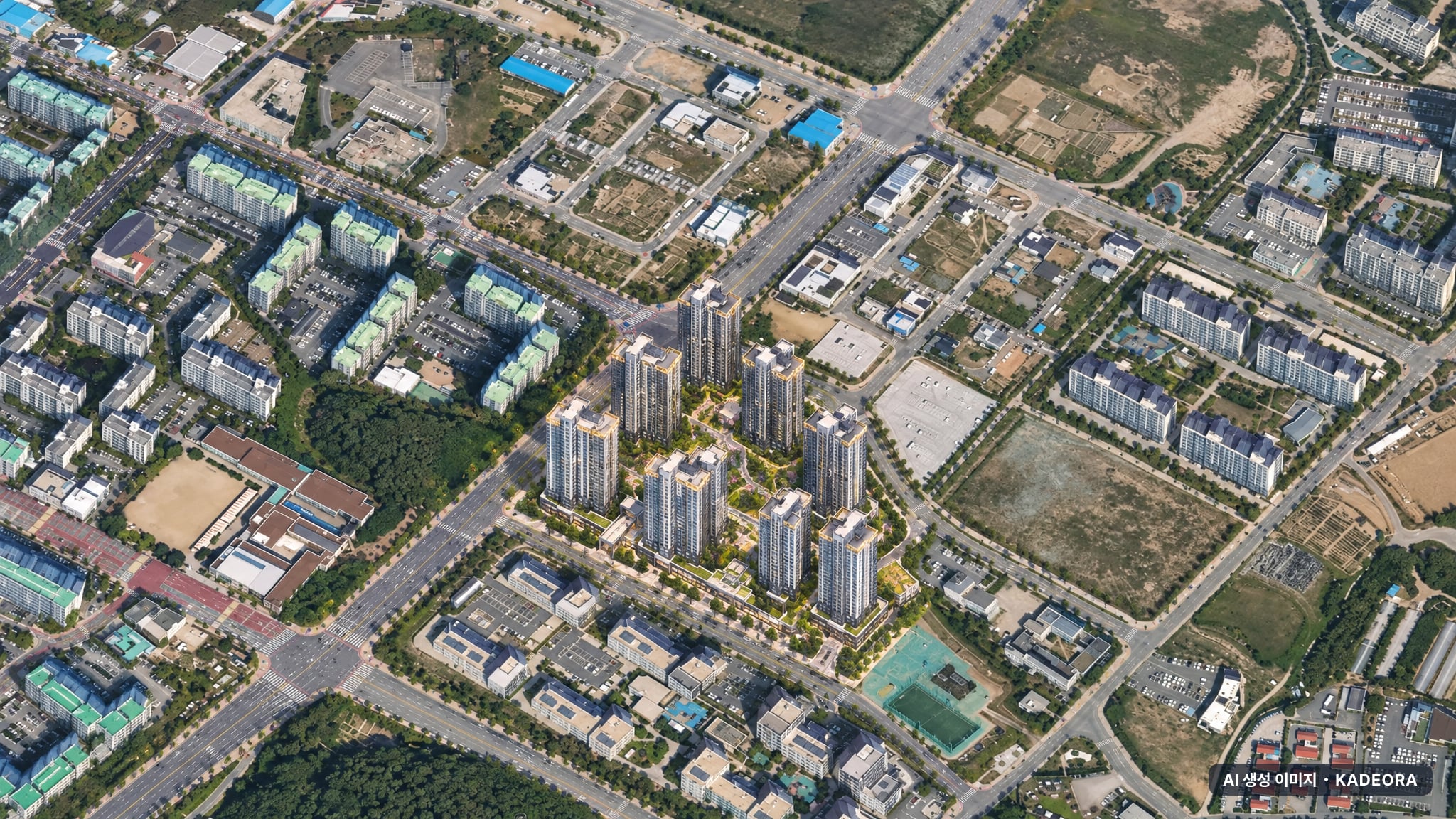 공주월송지구 경남아너스빌 단지 전경 AI 상상도(주간 항공) — 충남 공주시 착공 366세대